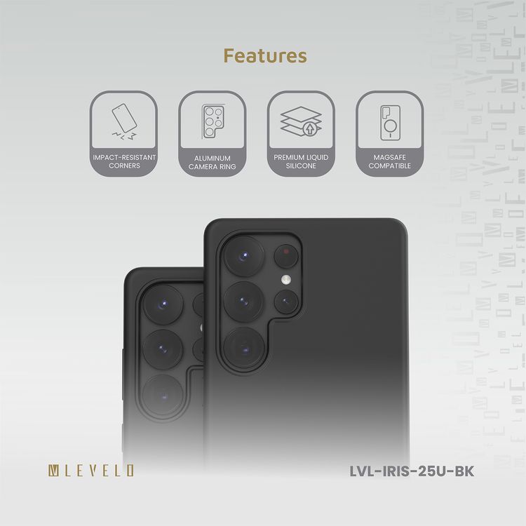 Levelo Iris Case for Samsung Galaxy S25 Ultra with MagSafe Compatibility, Premium Liquid Silicone Material, Impact-Resistant Corners, Metal Camera Ring, Strong MagSafe Magnet - Black