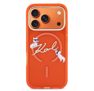 Karl Lagerfeld MagSafe IML Case with Choupette Scripted Logo for iPhone 17 Pro Max, Comfortable Grip, Easy Snap-On, Slim Profile, Durable Material - Orange