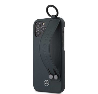 CG Mobile Mercedes-Benz Leather Case Hand Strap Compatible for iPhone 12 Pro Max (6.7") Shock & Scratch Resistant, Easy Access to All Ports, Drop Protection Back Cover Suitable with Wireless Chargers Officially Licensed - Abyss Blue