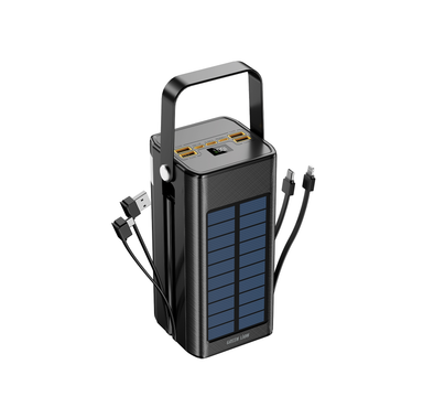 بنك الطاقة جرين ليون سولار X بسعة 80000 مللي أمبير في الساعة مع PD 20W، يدعم الشحن بالطاقة الشمسية، كابلات مدمجة، مقبض محمول، 4 منافذ USB-A للإخراج، منفذ USB-Micro، منفذ إدخال وإخراج Lightning، منفذ إخراج USB-A2/A3/A4 - اللون الأسود.