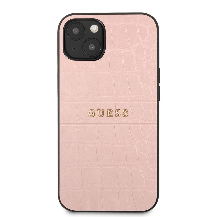 CG MOBILE Guess PU Leather Croco Case Hot Stamped Lines & Metal Logo Compatible for iPhone 13 (6.1") Anti-Scratch, Easy Access to All Ports, Shock Absorption