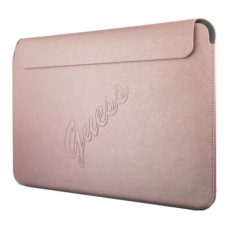 Guess PU Saffiano Script Computer Sleeve 13" with High-Quality Synthetic Leather Material, Water Resistant, Magnetic Closure - Pink