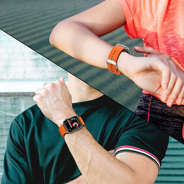 AhaStyle Premium Silicone Breathable Replacement Wrist Band Strap, Adjustable Watch Band Duotone Design Compatible for Apple Watch 42/44mm - Orange / Black