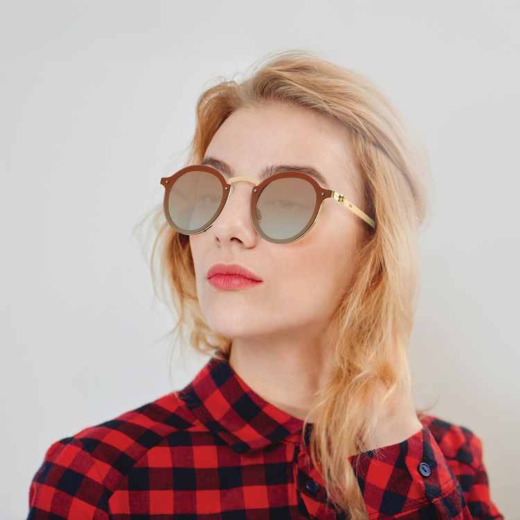 Porodo Lifestyle Riviera Round Frame Sunglasses with UV400 Protection, Flexible Stainless Steel Material, Lightweight Design, Gradient Light Filtering, Scratch-Resistant Lenses, Adjustable Fit, Unisex Design - Gold