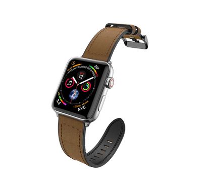 X-Doria Hybrid Leather Band for Smartwatch - Fit & Comfortable Replacement Wrist Band - Sweatproof - Adjustable Straps Compatible for Apple Watch 42mm / 44mm  - Brown Leather