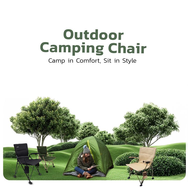 Green Lion Outdoor Camping Chair With Carrying Bag with Durable Fabric Oxford 600D Material, Bottle Holding Pocket, Camping Friendly, Easy to Carry - Dark Green