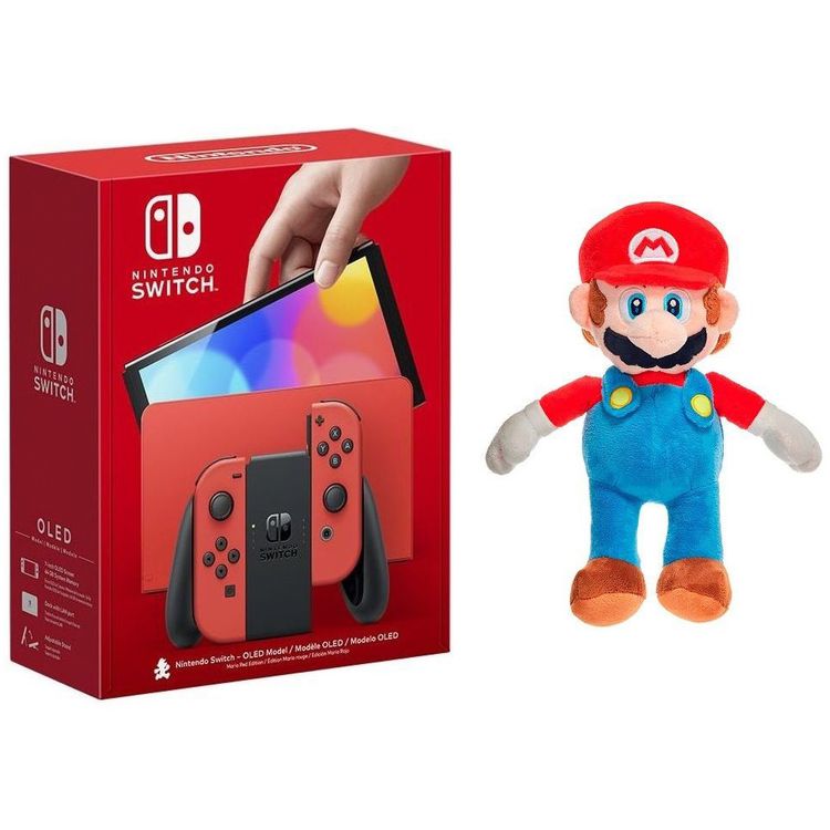 Nintendo Switch OLED - Mario RED Edition Console + FR-TEC Peluche Super Mario 22cm (Bundle) - Red