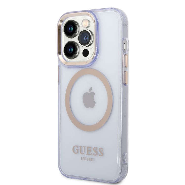 Guess Magsafe Case With Translucent Gold Outline - iPhone 14 Pro - Purple