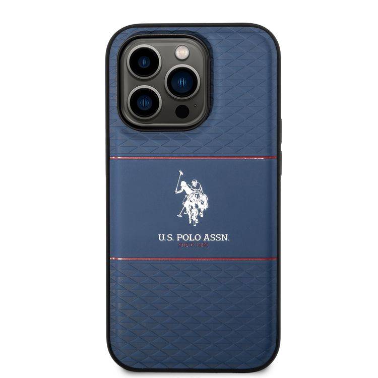 U.S.Polo Assn. PU HS Pattern DH Stripe Hard Case for iPhone 15 Series - Navy - iPhone 15 Pro