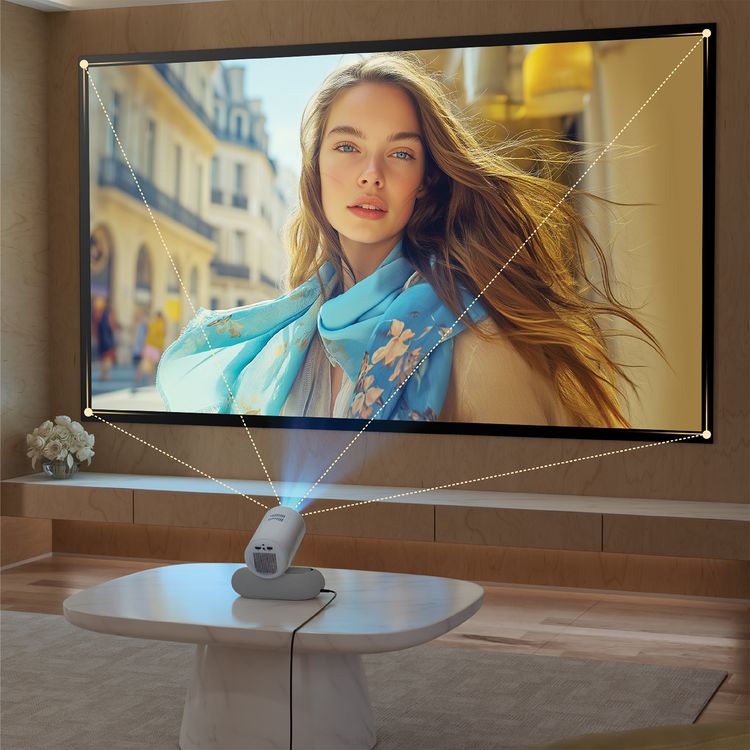 Porodo Lumacast Smart Full HD Projector with Auto Focus & Keystone, Cinematic Screen Viewing, Wireless Screen Mirroring, Android 13 Operating System - White