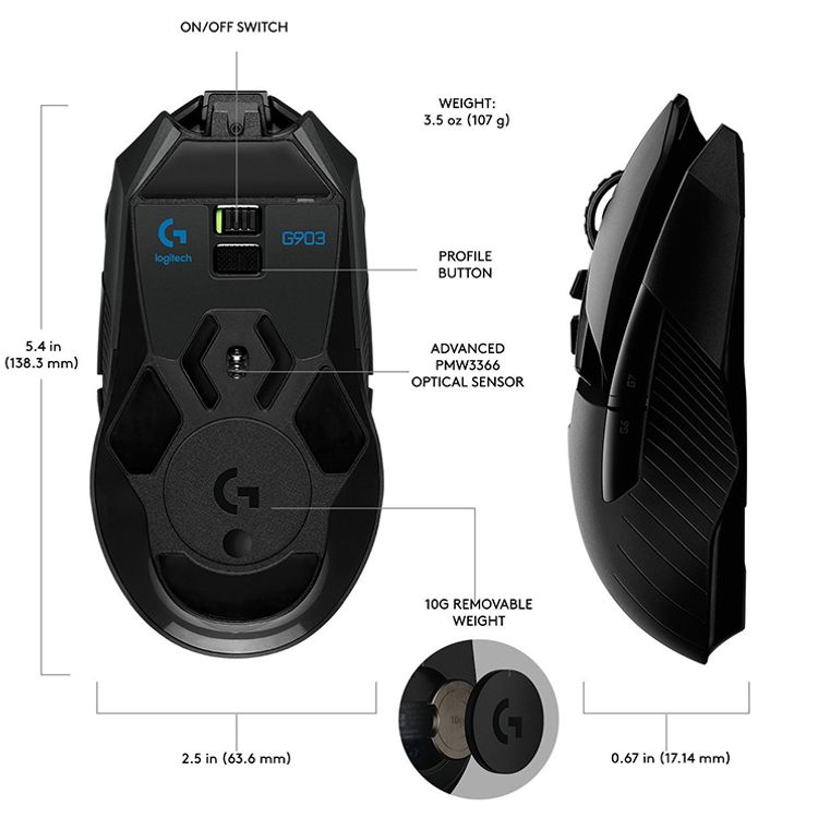 لوجيتك ماوس ألعاب لاسلكي LIGHTSPEED مع مستشعر Hero 25K ، 140+ ساعة مع بطارية قابلة لإعادة الشحن و تزامن الضوء RGB - أسود