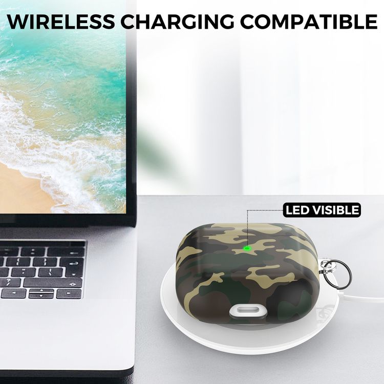 AhaStyle Premium TPU IMD Patterns Keychain AirPods Case Compatible for AirPods 3 Suitable with Wireless Charging - Universal Camouflage