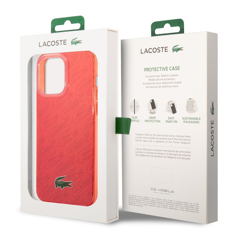 Lacoste Hard Case IML Double Layer & Dyed Bumper Signature Pattern - iPhone 14 Pro Max - Red