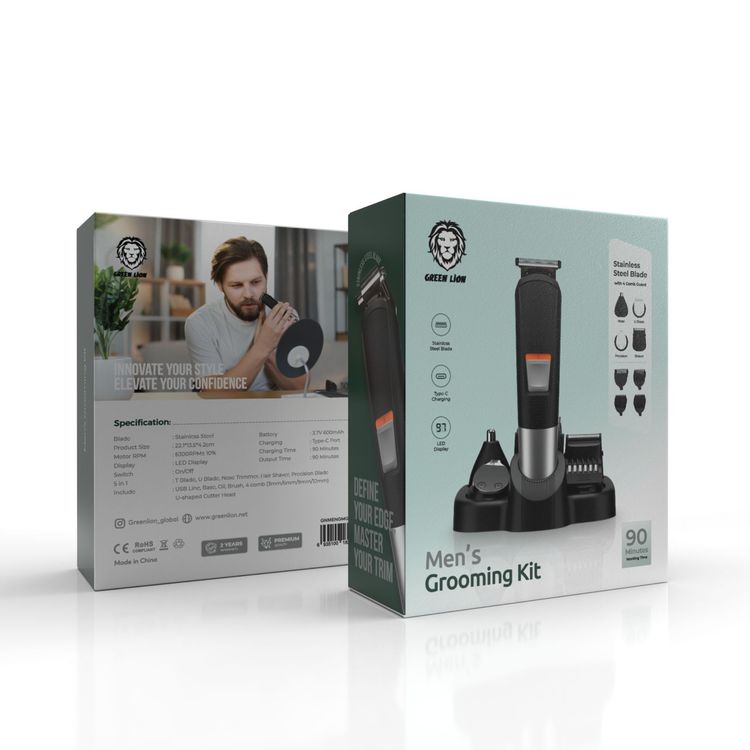 Green Lion Men's Grooming Set, On/Off Switch, LED Display, 90 Minutes Charging Time, 90 Minutes Working Time - Black