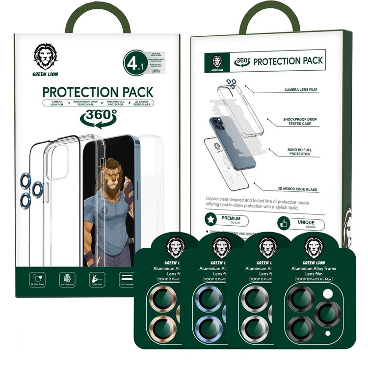 Green Lion 4 in 1 360° Protection Pack for iPhone 13 Pro ( 6.1" ) - Black