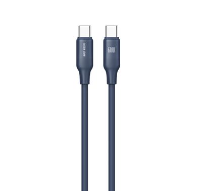 كابل Green Lion Silicone USB-C إلى USB-C مع سرعة نقل بيانات تصل إلى 480 ميجابت/ثانية، مرن ومتين، طول الكابل 1 متر / 3.2 قدم، للشحن والمزامنة، بقوة 60 واط 20 فولت/3 أمبير، طول الكابل 1 متر - أزرق.