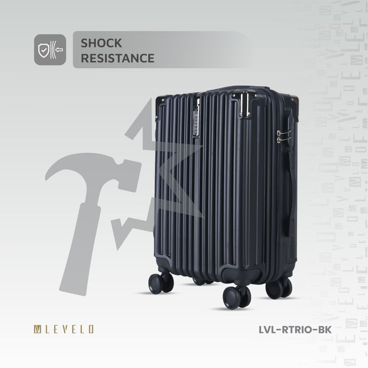 Levelo 3-Set ABS Luggage with Built-in Weighing Scale, Combination Lock, Iron Trolley, Double Wheels, Impact-Resistant Corners & Shock-Resistant, PP & Soft Rubber Handle - Black