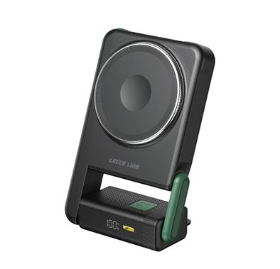 Green Lion Rotex MagSafe 10000mAh Power Bank, iWatch Charging, Rotating Bracket, Wireless Charging, Digital Display, Compact & Lightweight, PD 22.5W - Black