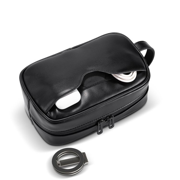 Porodo Lifestyle MagSafe Travel Organizer Pouch with Phone Holder, Two-Way Zipper, Strong Magnets, Compact & Lightweight, Organized Storage Design - Black