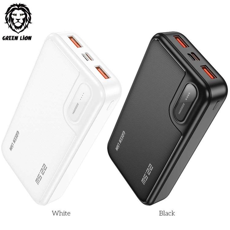 Green Lion Power Mate Power Bank 20000mAh PD 20W, Micro and Type C Inputs, 2 USB A Outputs, LED Light Indicator, Portable - Black