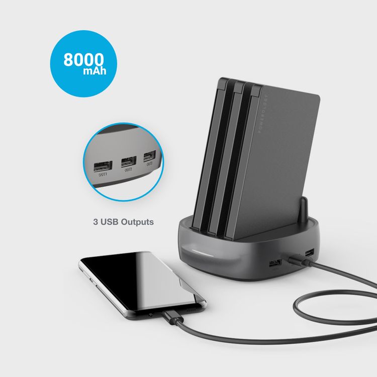 باورولوجي محطة باور بانك 8 في 1 بسعة 8000 ملي امبير في الساعة مع كابل مدمج وبنك طاقة محمول ومحطة شحن سريعة ومتوافقة مع اجهزة ايفون ، اجهزة اندرويد ، منافذ شحن من النوع سي - اسود