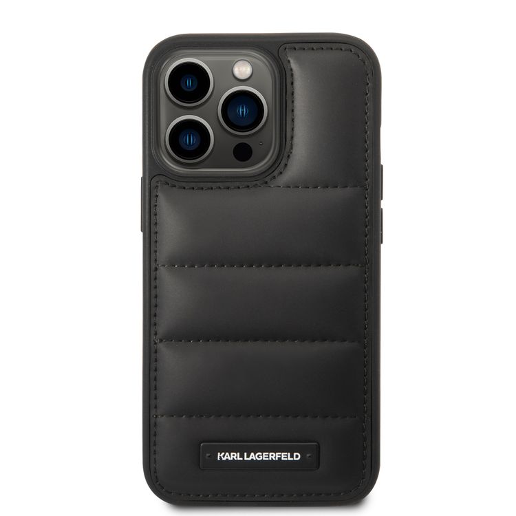 Karl Lagerfeld Quilted Nylon Puffy Case with Metal Logo Plate iPhone 14 Pro Compatibility - Black