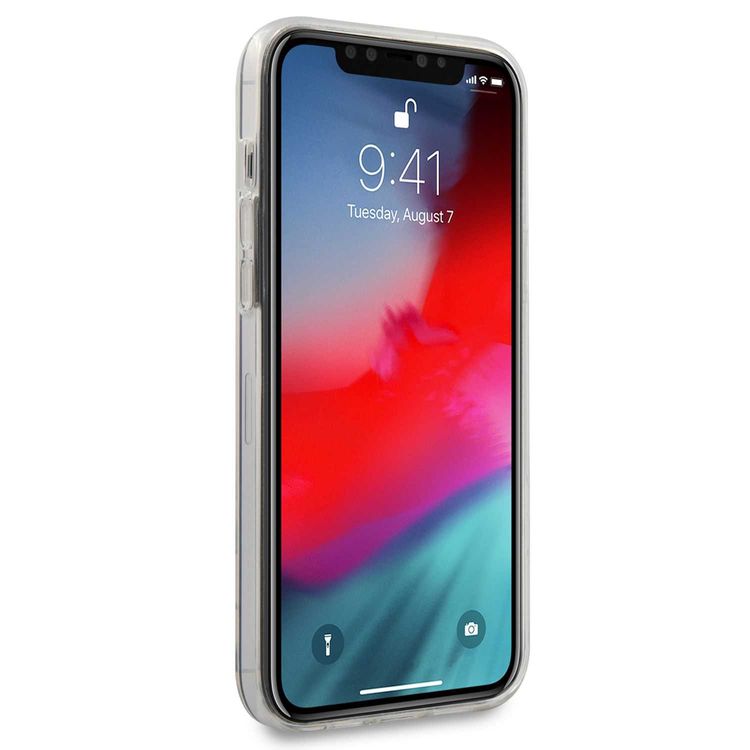 CG Mobile Guess PC/TPU Triangle Logo Hard Case, Easy Access to All Ports, Anti-Scratch, Shock-Absorption & Drop Protection Back Cover Compatible for iPhone 12 / 12 Pro ( 6.1" ) - White