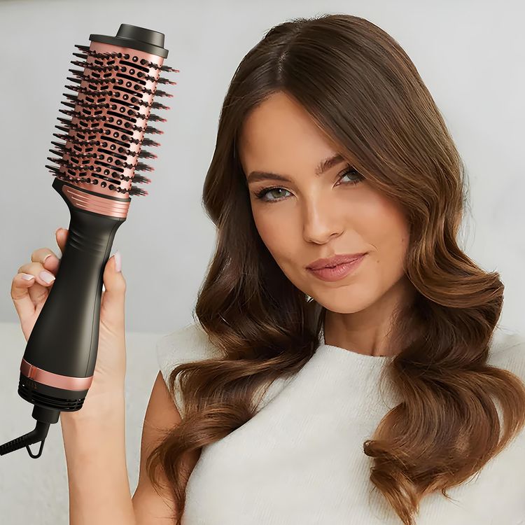 Green Lion Viora Hair Styler with PTC Heating Element, 1200W Power, Round Brush Bristles, 360° Swivel Cord, 3 Levels Heat Settings, ABS Material - Black