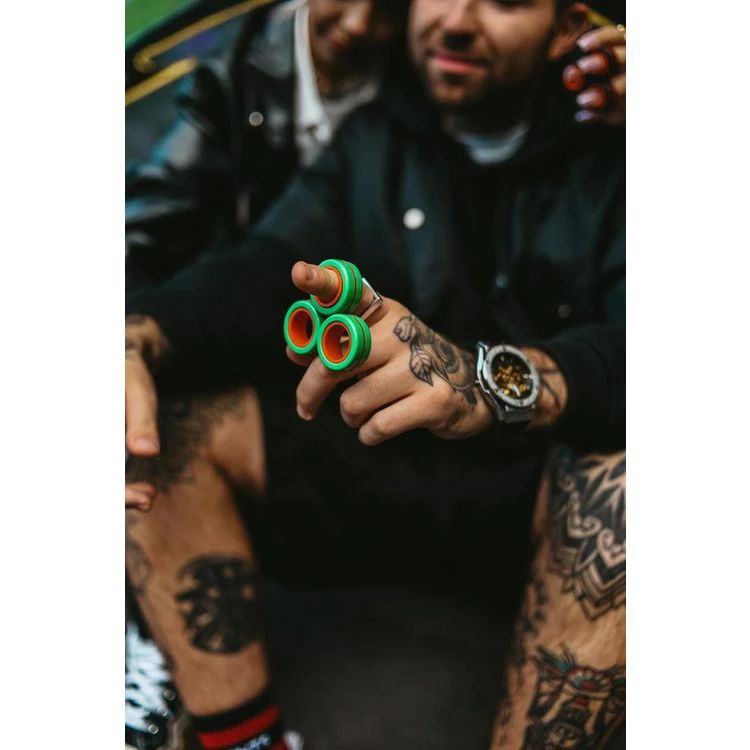 FinGears Magnetic Fidget Rings, Pack of 3, Relieves Stress and Anxiety, Freestyle Magnetic Spinner Ring for Adults, Small - Green/Black
