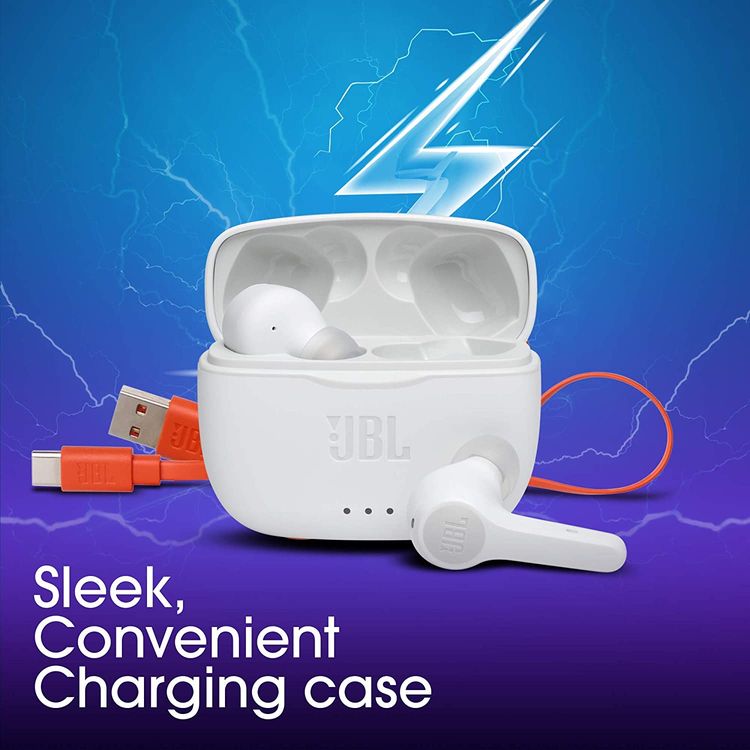 JBL T215 TWS True Wireless In-Ear Earbuds, Pure Bass Sound, Bluetooth Headphones 25H Battery , Dual Connect, Compatible with Android and iOS -  White