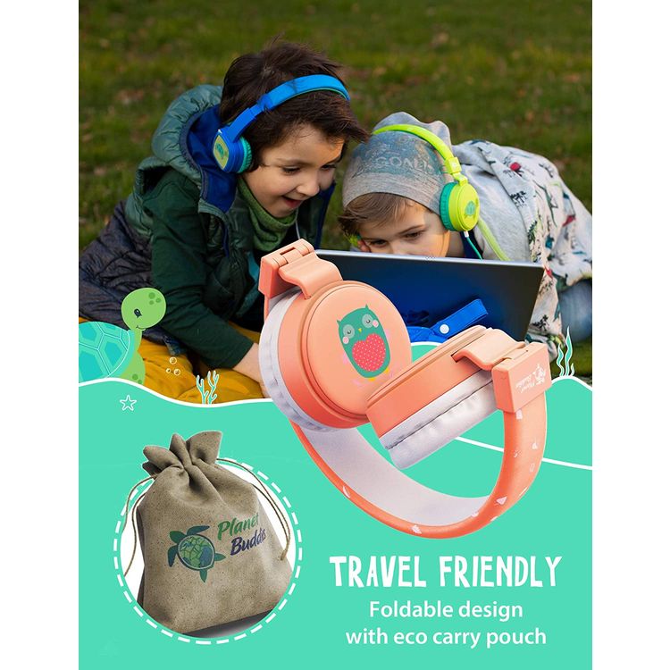 Planet Buddies Kids Wired Headphones with 85 dB Volume Limited, Plug and Play, Lightweight and Comfortable Design, 40 mm Driver Size, Adjustable Headband Suitable for Children (Turtle) - Green
