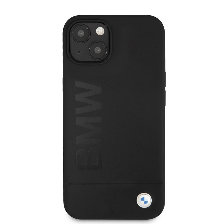CG MOBILE BMW Liquid Silicone Case Tone On Tone Metal Logo Compatible for iPhone 13 (6.1") Easy Access to All Ports, Anti-Scratch - Black