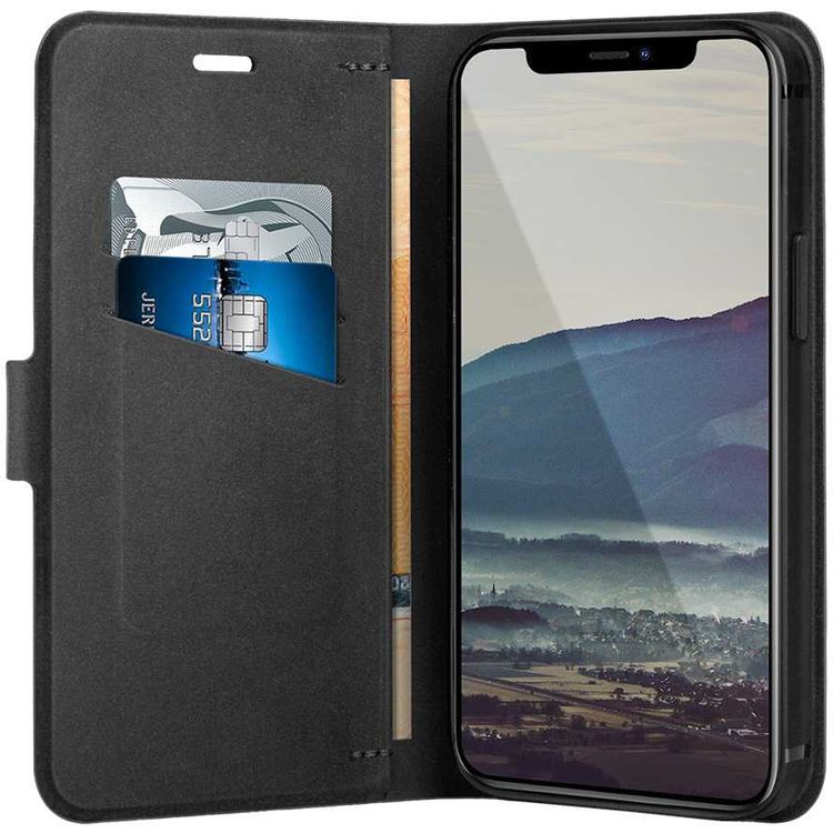 Viva Madrid Finura Cierre Folio Case with Card Slot Compatible for iPhone 12 / 12 Pro ( 6.1" ) Anti-Scratch, Multi-Fold Video Stand Cover Suitable with Wireless Chargers - Black