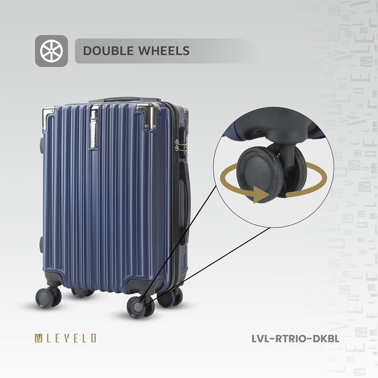 Levelo 3-Set ABS Luggage with Built-in Weighing Scale, Combination Lock, Iron Trolley, Double Wheels, Impact-Resistant Corners & Shock-Resistant, PP & Soft Rubber Handle - Dark Blue