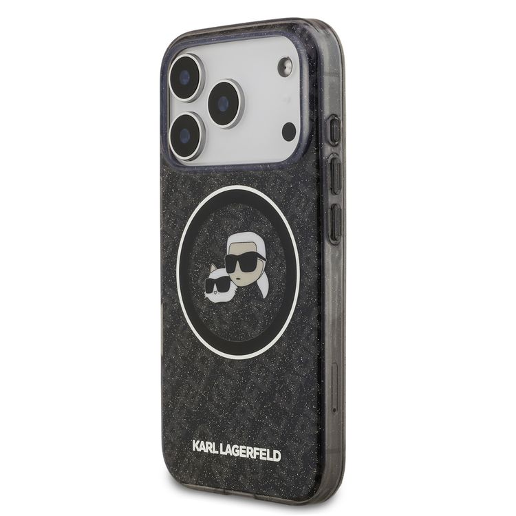 Karl Lagerfeld MagSafe IML Glitter & KL Repeated Case with Karl & Choupette for iPhone 17 Pro Max, Slim Profile, Drop Protection, Easy Snap-On, Sustainable Packaging, Comfortable Grip, Lightweight Design - Black