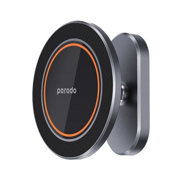 Porodo Aluminum Alloy MagSafe Mount Metal Base & Smooth 360° Rotation, x17 Embedded Magnets, Premium Carbon Fiber Texture, ×4 N54 Rear Mounting Magnet - Gray 