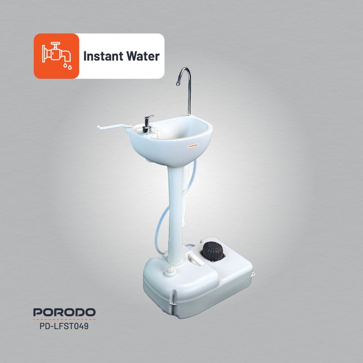 Porodo Lifestyle Portable Handwash Station, Dispenses 220mL of Water Per Pump, 17L Water Capacity, 3L Soap Capacity, Foot Pump Operated, Efficient Pumping System - White