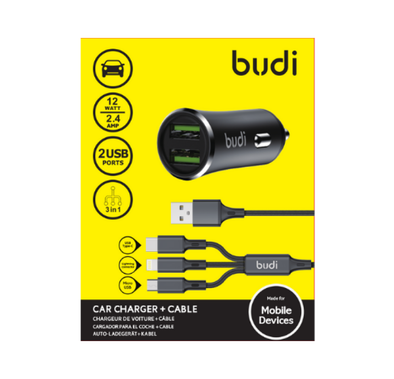 Budi CC627T3B Car Charger + Cable 2 USB Port 12W - Black