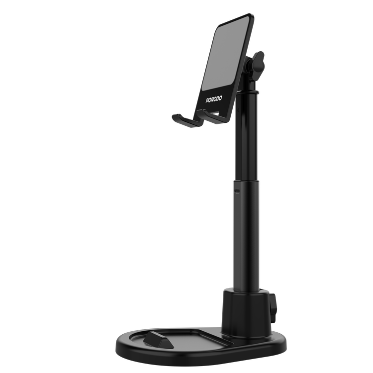 حامل متعدد الزوايا للهواتف والأجهزة اللوحية من بورودو مع قضيب تلسكوبي قابل للتعديل، أقصى ارتفاع 35 سم، متوافق مع نطاقات 6.5-12.9 بوصة، دوران 360 درجة، ثبات ثنائي المحور، مصنوع من مواد ABS وPC - أسود