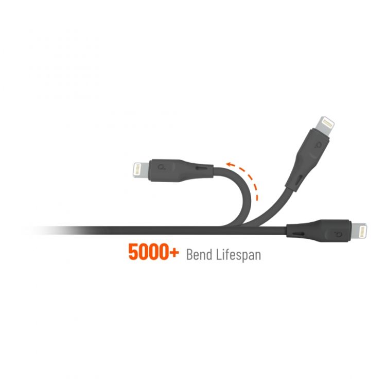 Porodo New TPE / PVC Lightning Cable 2.4A, Over-Current Protection, Durable Fast Charge & Data Cable, Safe & Reliable Cord Compatible for Lightning Devices - Black - 2 M
