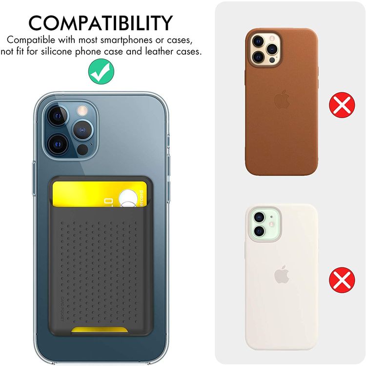 AhaStyle Silicone Card Holder for Smartphone, Phone Back Slot Silicone Wallet Pouch Card ID & Credit Card, Slim Card Holder with iPhone/Android/Samsung Galaxy Black