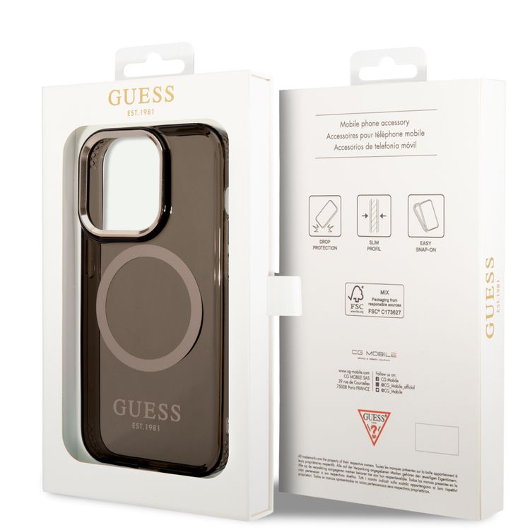 Guess Magsafe Case With Translucent Gold Outline - iPhone 14 Pro - Black