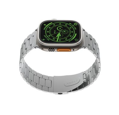 Levelo Monet Stainless Steel Watch Strap with Adjustable Links for Apple Watch 49/46mm, Hypoallergenic Material, 24/7 Wearability, Anti-Oxidation Technology, Compatible with SE, Series 9, 8, 7, 6 & 5 - Titanium