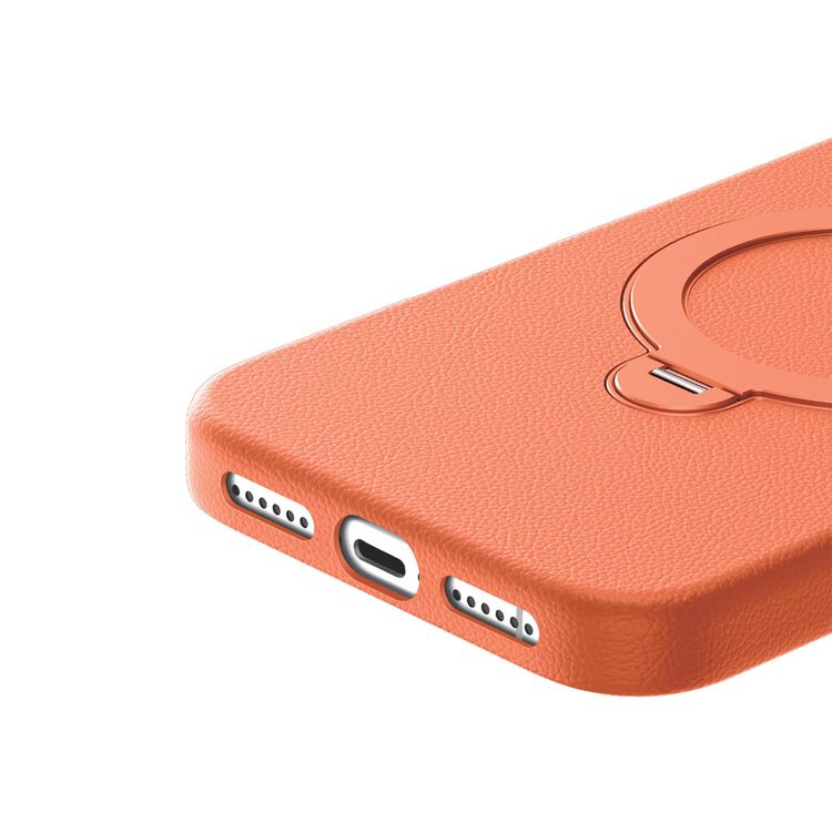 Green Lion Minster Leather MagSafe Case with Foldable Stand Design for iPhone 17 Pro Max, Anti-Fingerprint, 360° Rotatable Stand, Anti-Scratch, Camera Protection, Comfortable Grip - Orange