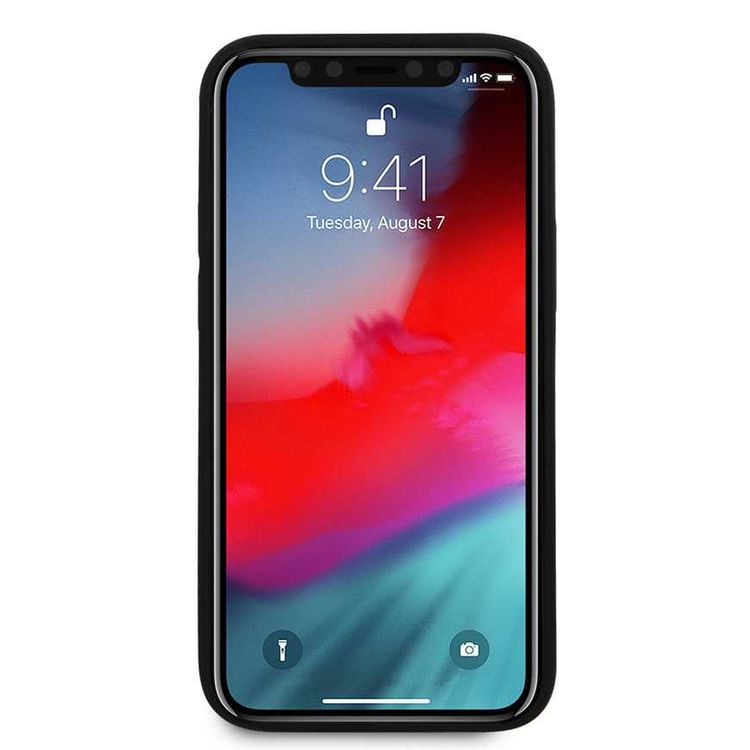 CG Mobile Guess PU Saffiano V Stitched with Metal Logo Case Compatible for iPhone 12 / 12 Pro (6.1") Shock & Scratch Resistant, Easy Access to All Ports, Drop Protection Back Cover - Red