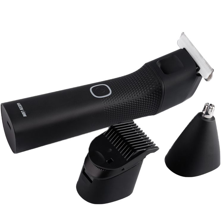 Green Lion 3-in-1 Body Trimmer with 3 Detachable Heads, 120 Minutes Working Time, 7000RPM Motor Speed, IPX7 Waterproof, Built-in LED Light, Stainless Steel Blades - Black