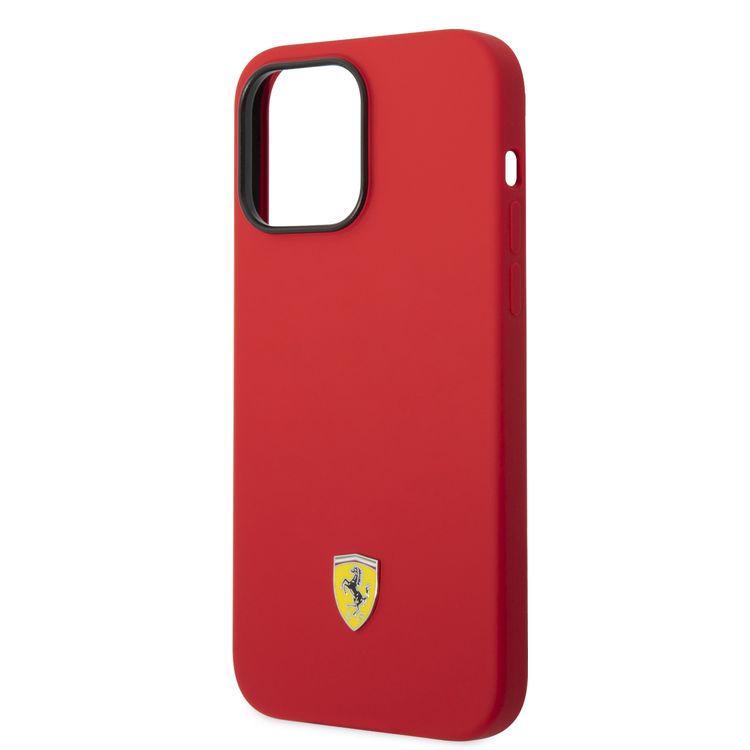 CG Ferrari Magsafe Compatibility Liquid Silicone Case with Metal Yellow Logo Shield iPhone 14 Pro Max Compatibility - Red