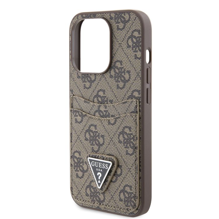 Guess PU Leather Case with Double Card Slot 4G Double Triangle Logo - Brown - iPhone 15 Pro Max