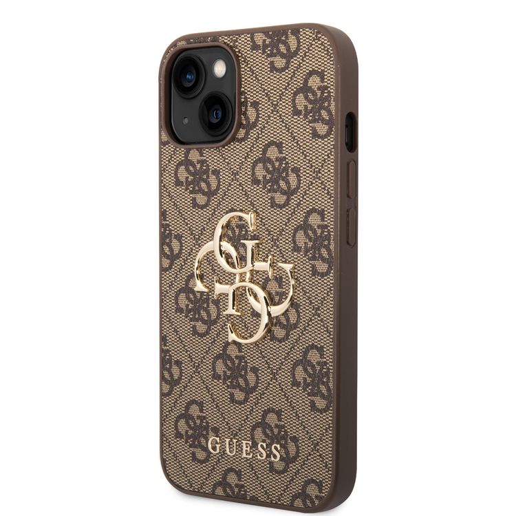 Guess PU Leather 4G Classic and Stylish Case with Big Metal Logo iPhone 14 Plus Compatibility - Brown