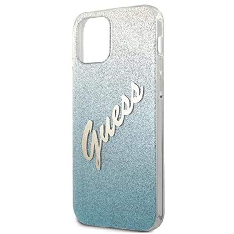 CG MOBILE Guess HC PC/TPU Script Glitter Back Shield Hard Phone Case Compatible for Apple iPhone 12 Pro Max (6.7") Shock-Absorption Mobile Case Officially Licensed - Gradient Blue